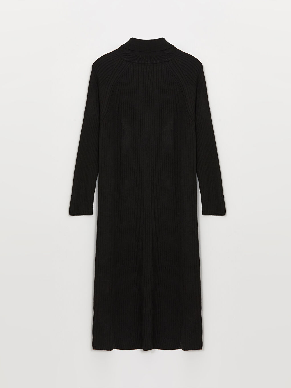 Siyah Balıkçı Yaka Düz Uzun Kollu Kadın Triko Elbise-6