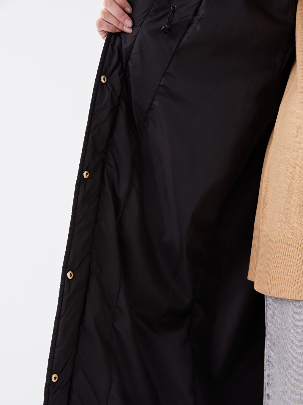 Hooded Self-Patterned Long Sleeve Women's Puffer Jacket-4