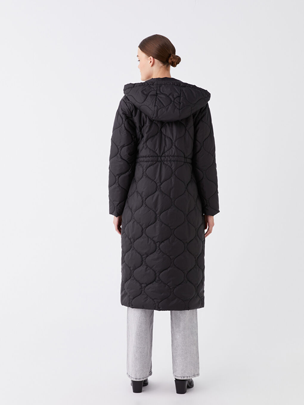 Hooded Self-Patterned Long Sleeve Women's Puffer Jacket-5