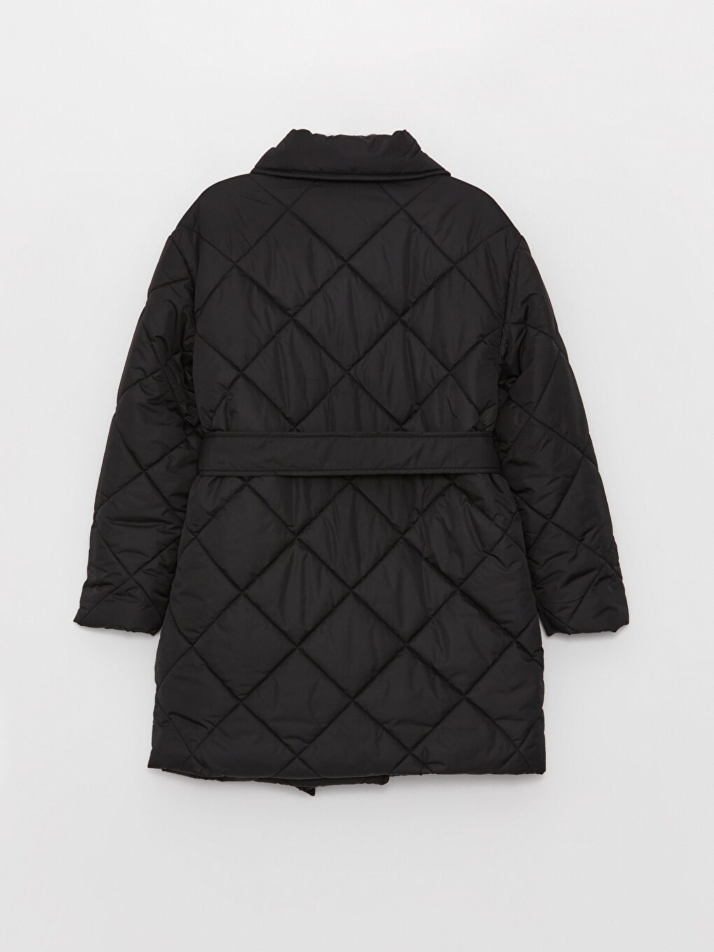 Siyah Dik Yaka Kapitone Uzun Kollu Kadın Şişme Mont-8