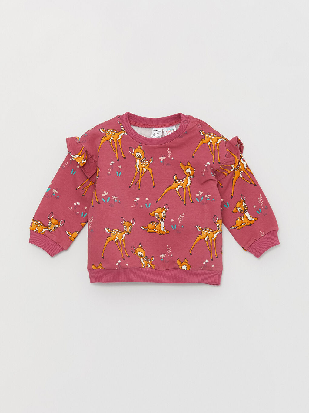 LCW baby Pembe Baskılı Bisiklet Yaka Bambi Kız Bebek Sweatshirt ve Tayt 2'li - 1