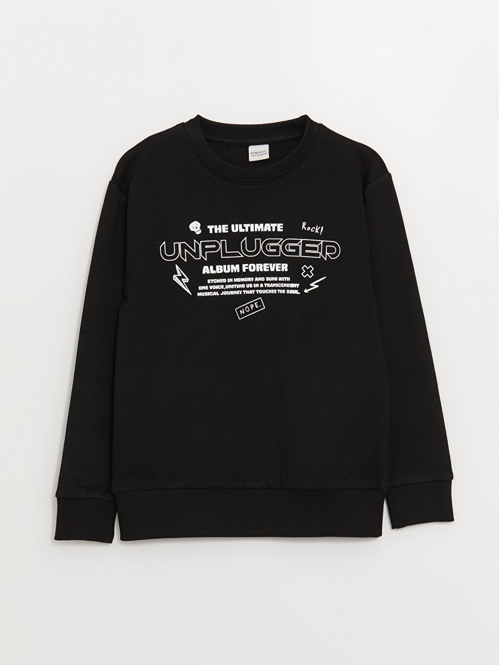 Siyah Bisiklet Yaka Baskılı Uzun Kollu Erkek Çocuk Sweatshirt