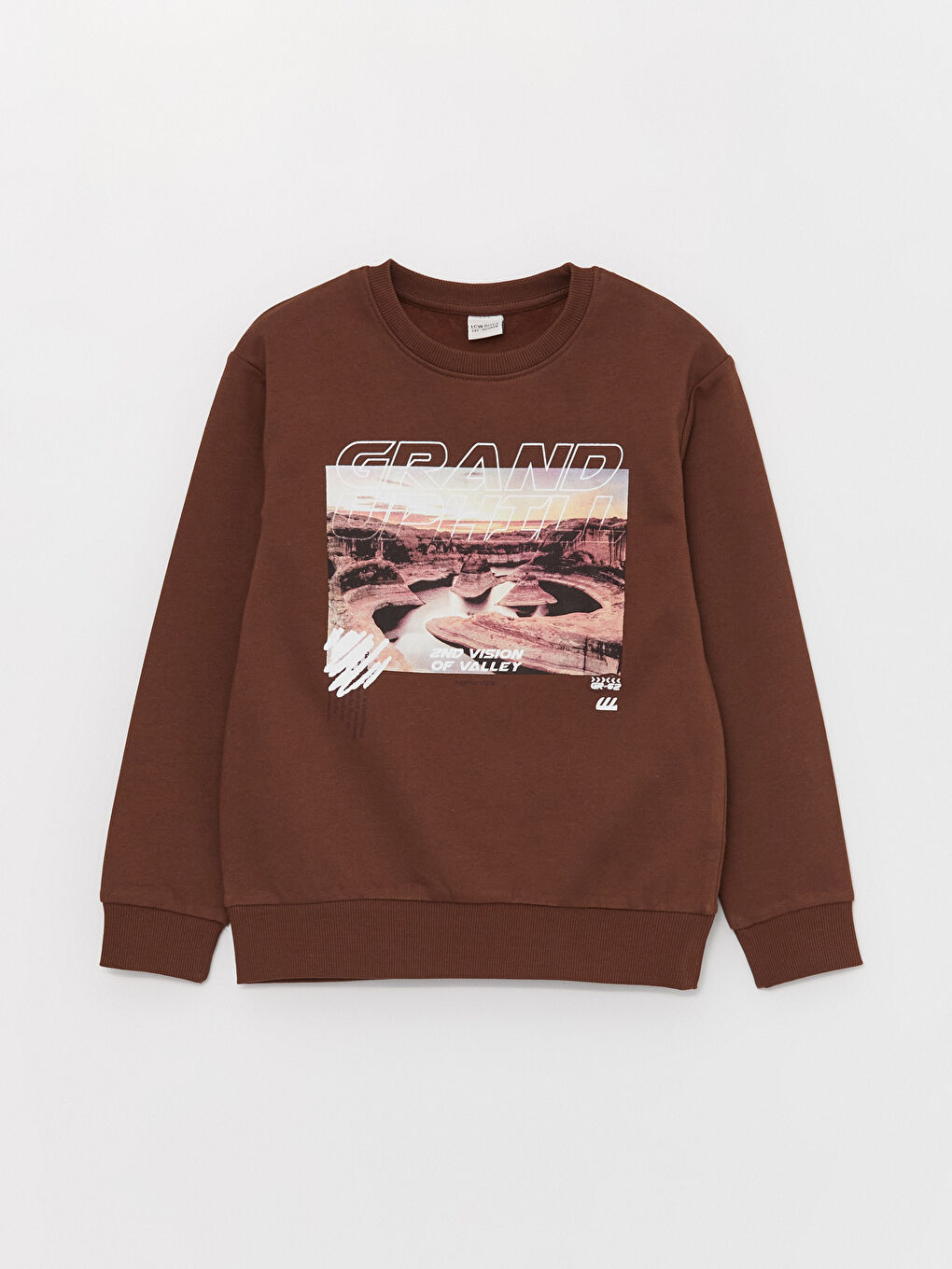 LCW Kids Kahverengi Bisiklet Yaka Baskılı Uzun Kollu Erkek Çocuk Sweatshirt