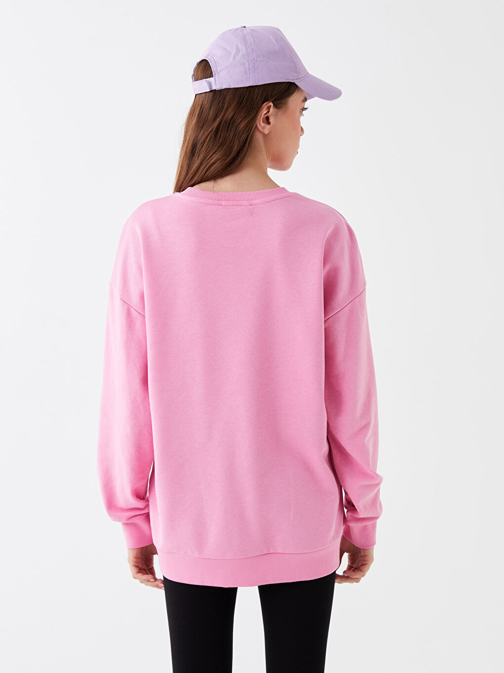 Pembe Bisiklet Yaka Baskılı Kadın Kalın Sweatshirt-4