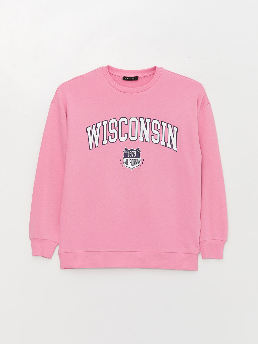 Pembe Bisiklet Yaka Baskılı Kadın Kalın Sweatshirt-5
