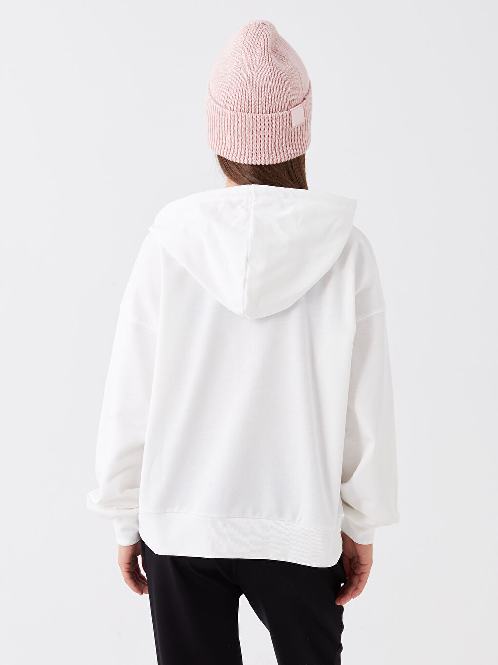 LCW Vision Ekru Düz Oversize Kadın Hoodie - 4