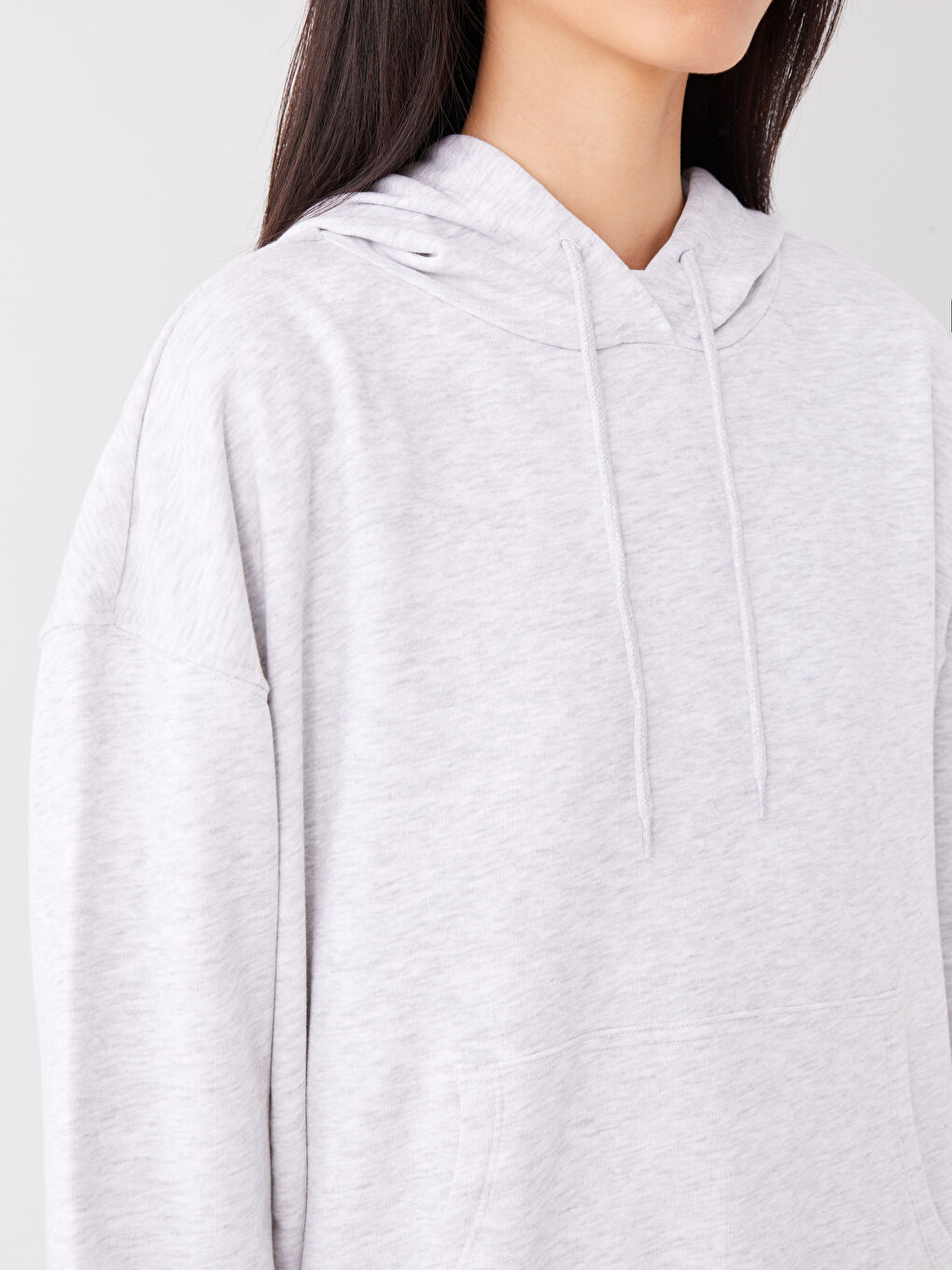 LCW Vision Gri Melanj Düz Oversize Kadın Hoodie - 3