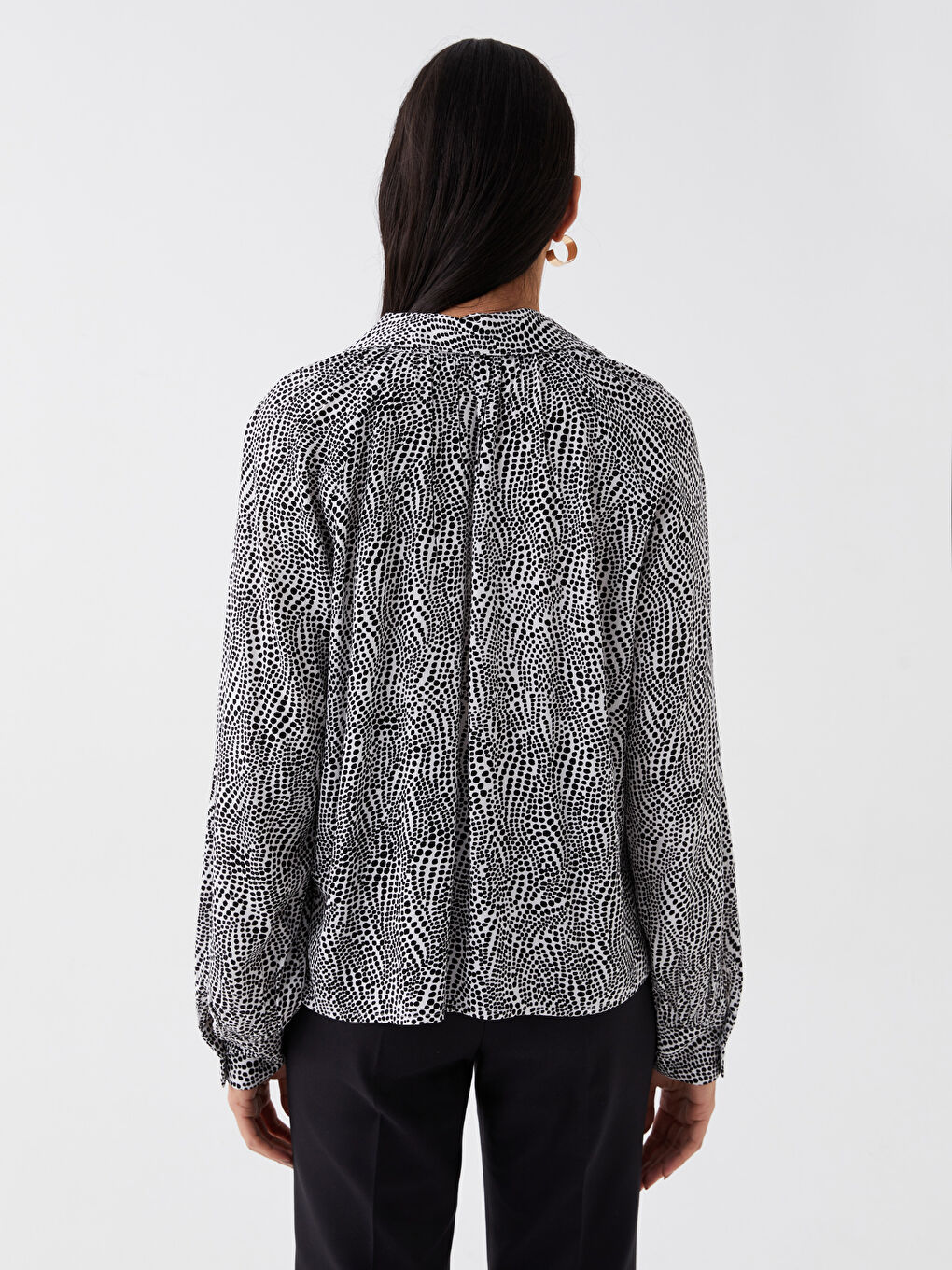 Shirt Neck Patterned Long Sleeve Viscose Women's Blouse-4