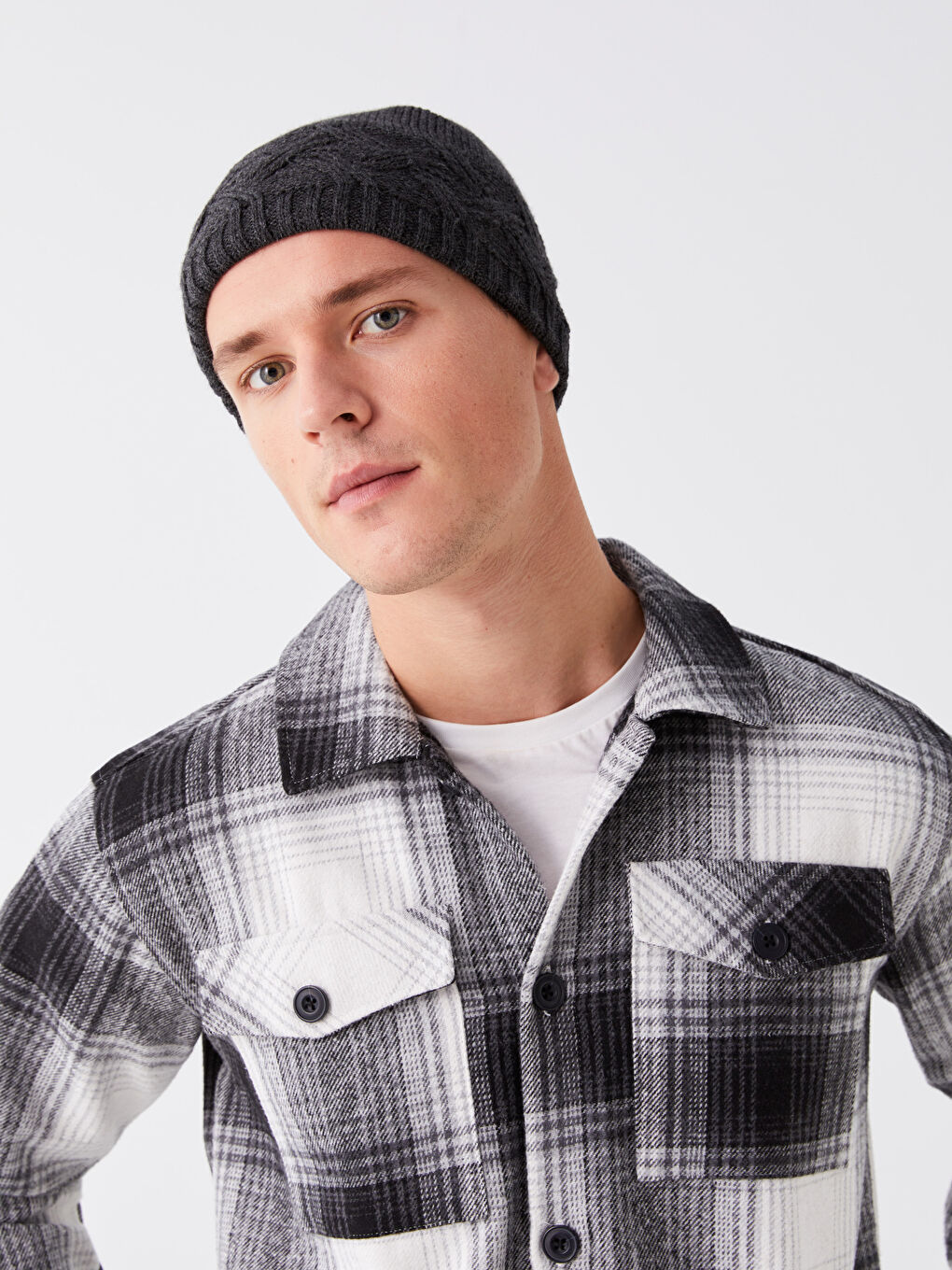 Antrasit Kendinden Desenli Erkek Triko Bere