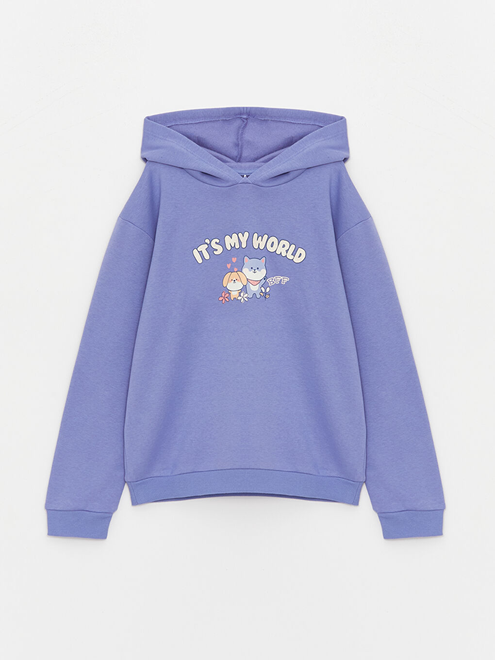 Lila Kapüşonlu Baskılı Uzun Kollu Kız Çocuk Sweatshirt ve Eşofman Altı-1