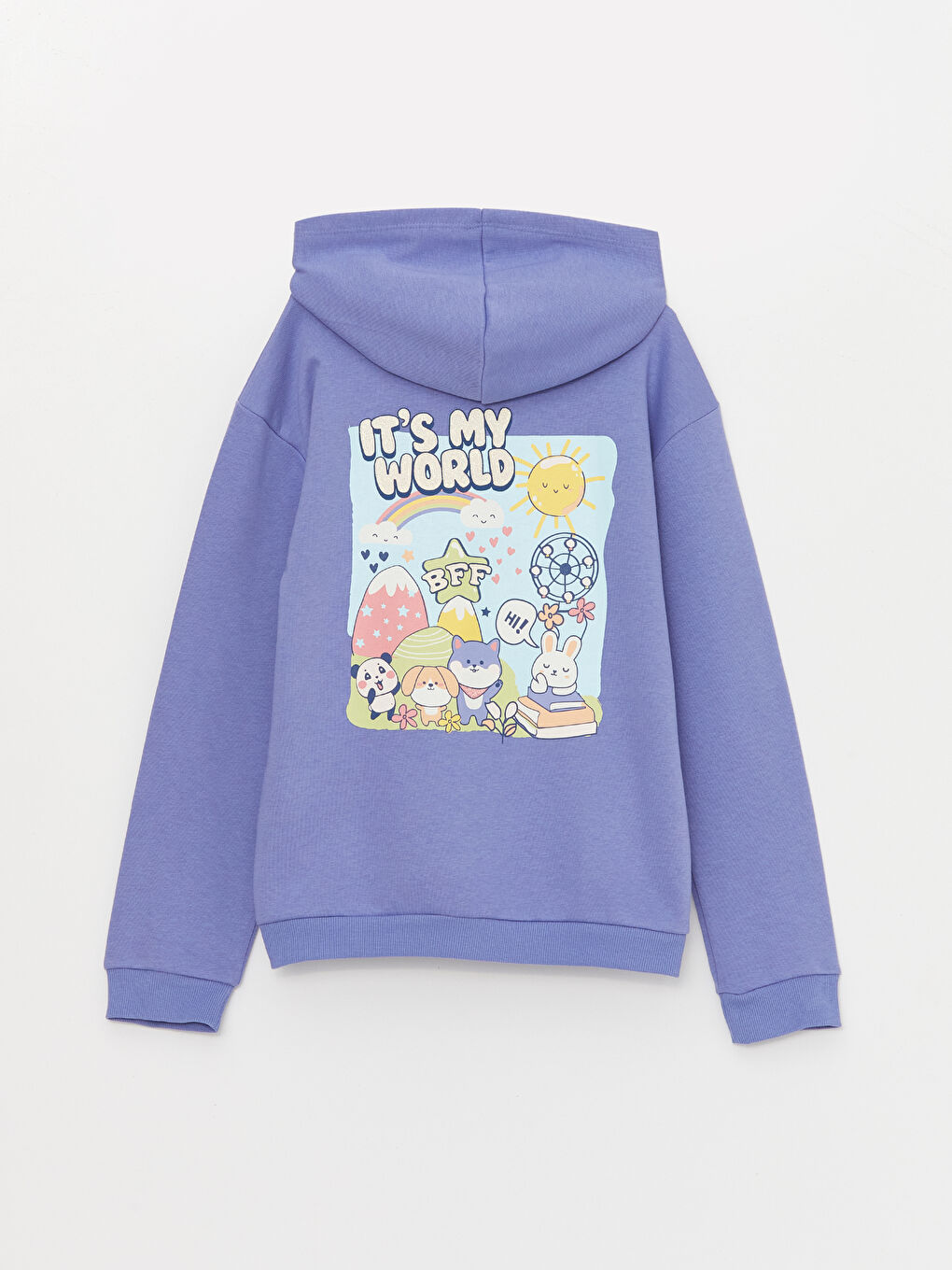 Lila Kapüşonlu Baskılı Uzun Kollu Kız Çocuk Sweatshirt ve Eşofman Altı-2