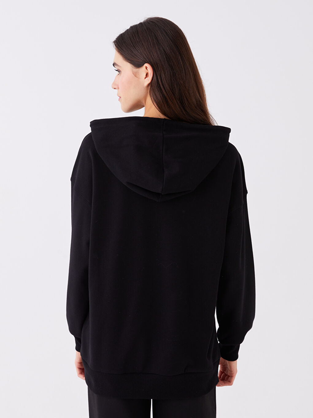 LCW Vision Yeni Siyah Düz Oversize Kadın Hoodie - 4