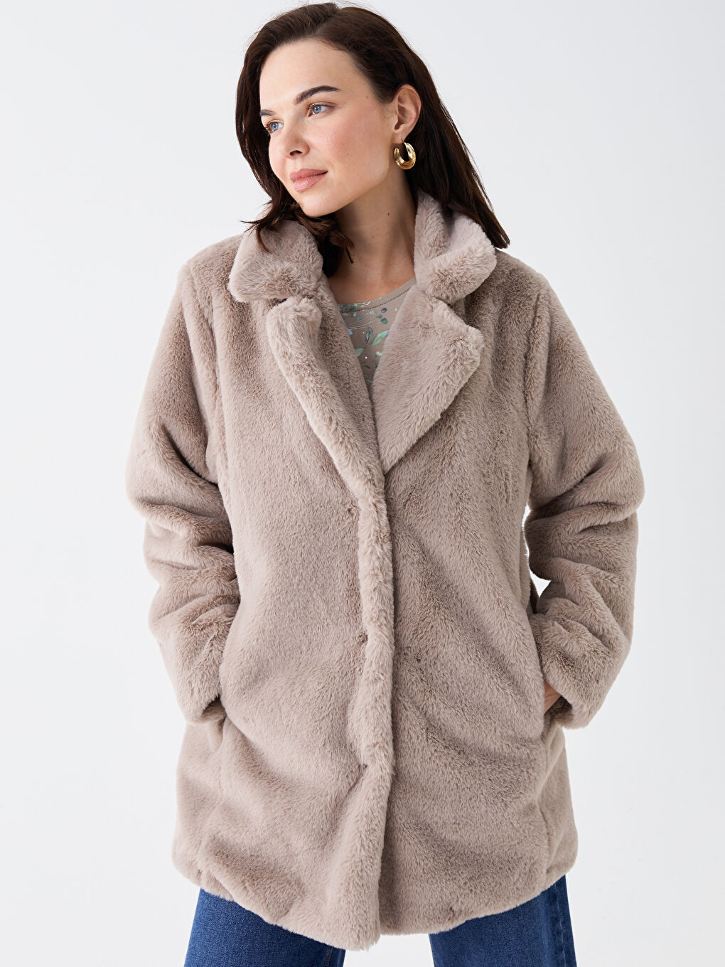 LCW Grace Jacket Neck Women's Fur Overcoat -W37245Z8-K6V