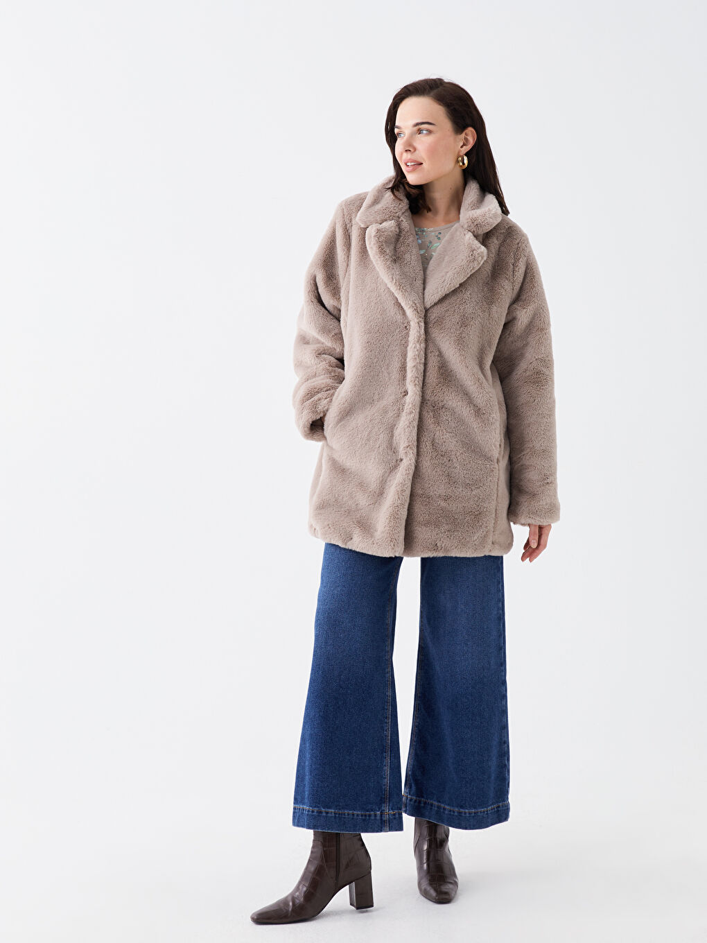 LCW Grace Jacket Neck Women's Fur Overcoat -W37245Z8-K6V