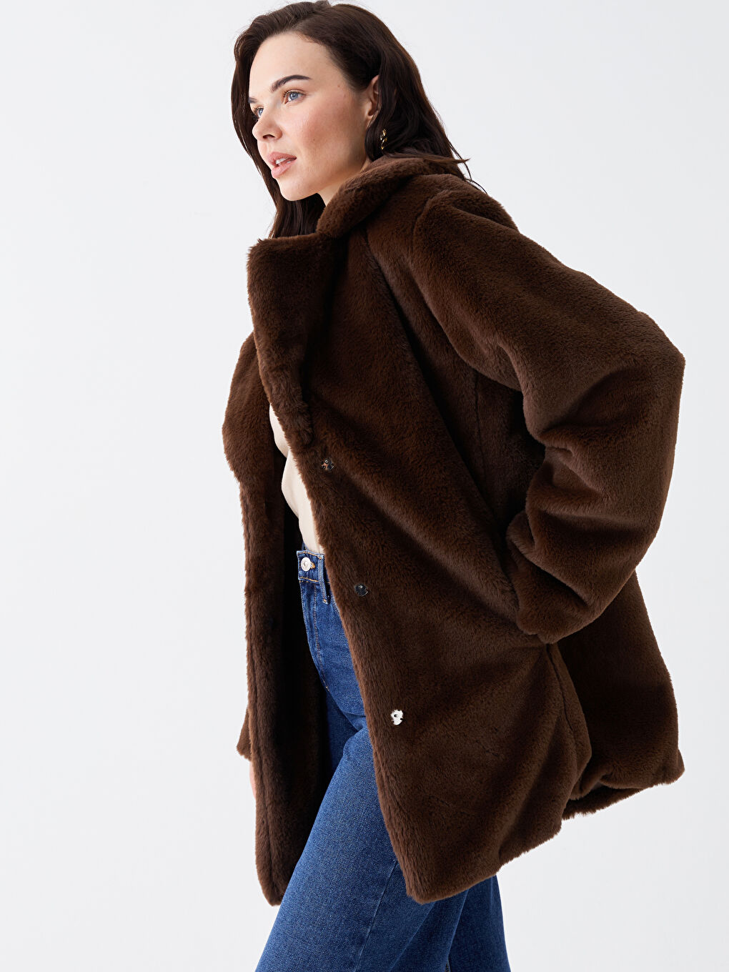 Pardessus en Fourrure pour Femmes à Col de Veste-3