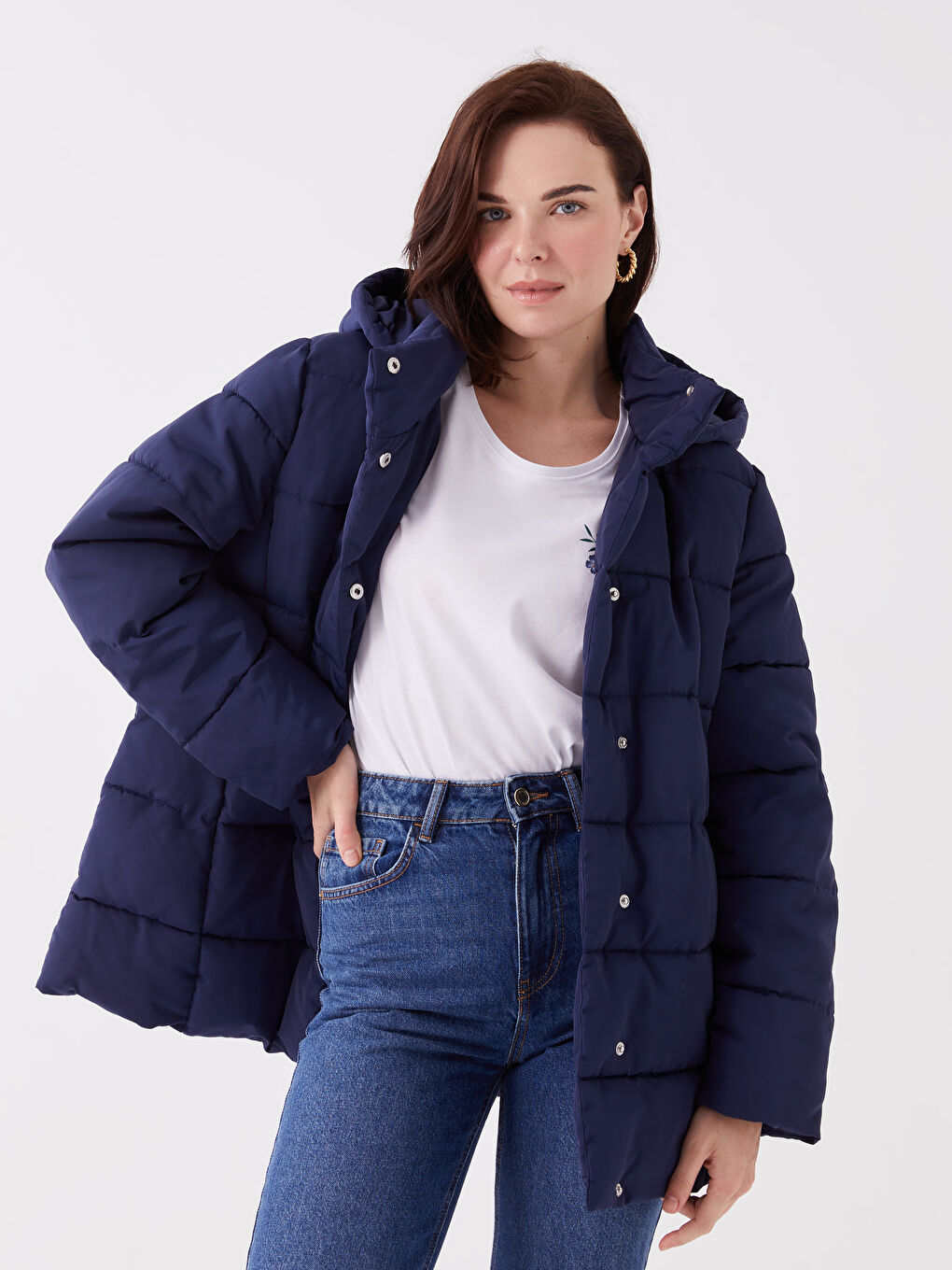 Дута куртка з капюшоном для жінок, проста-1