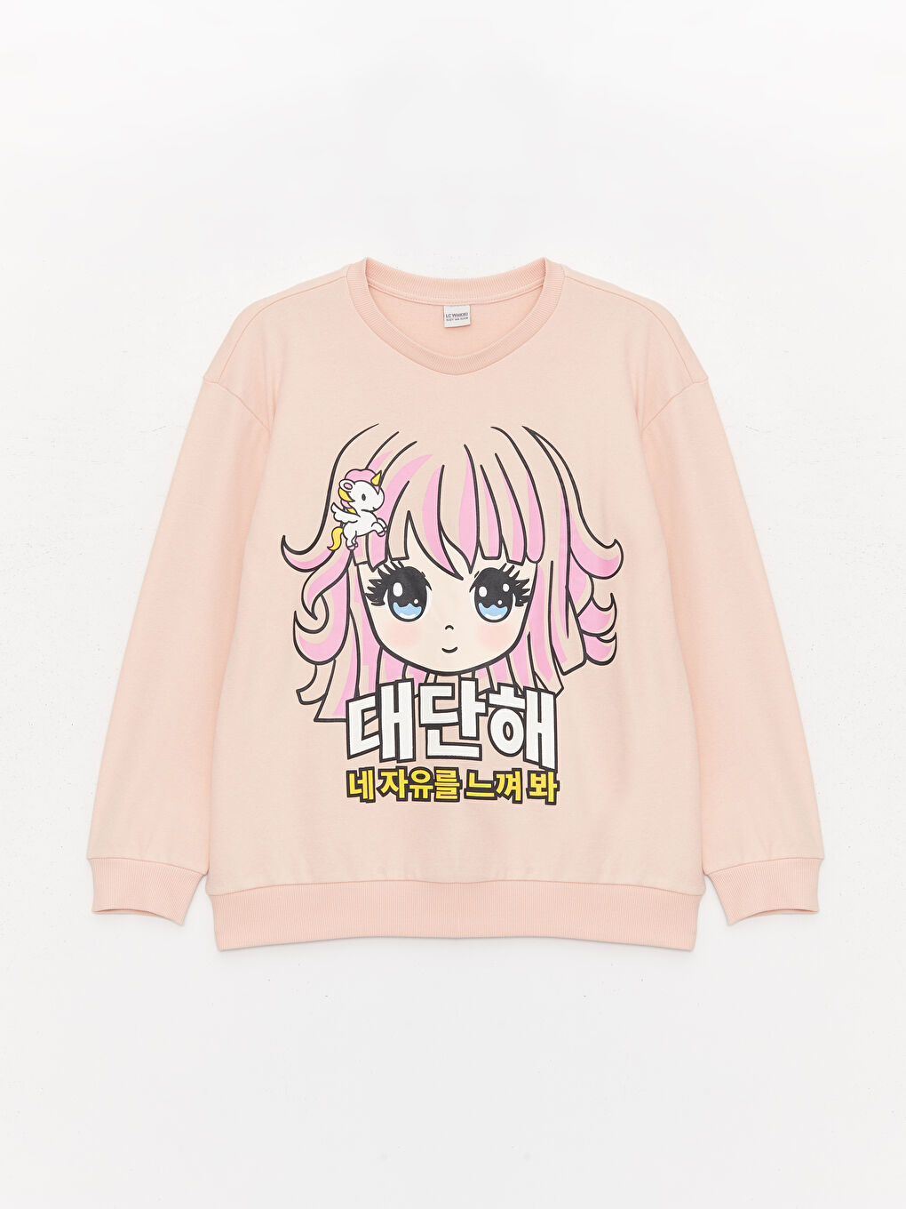 LCW Kids Açık Pembe Bisiklet Yaka Uzun Kollu Baskılı  Kız Çocuk Sweatshirt ve Tayt Pantolon - 1