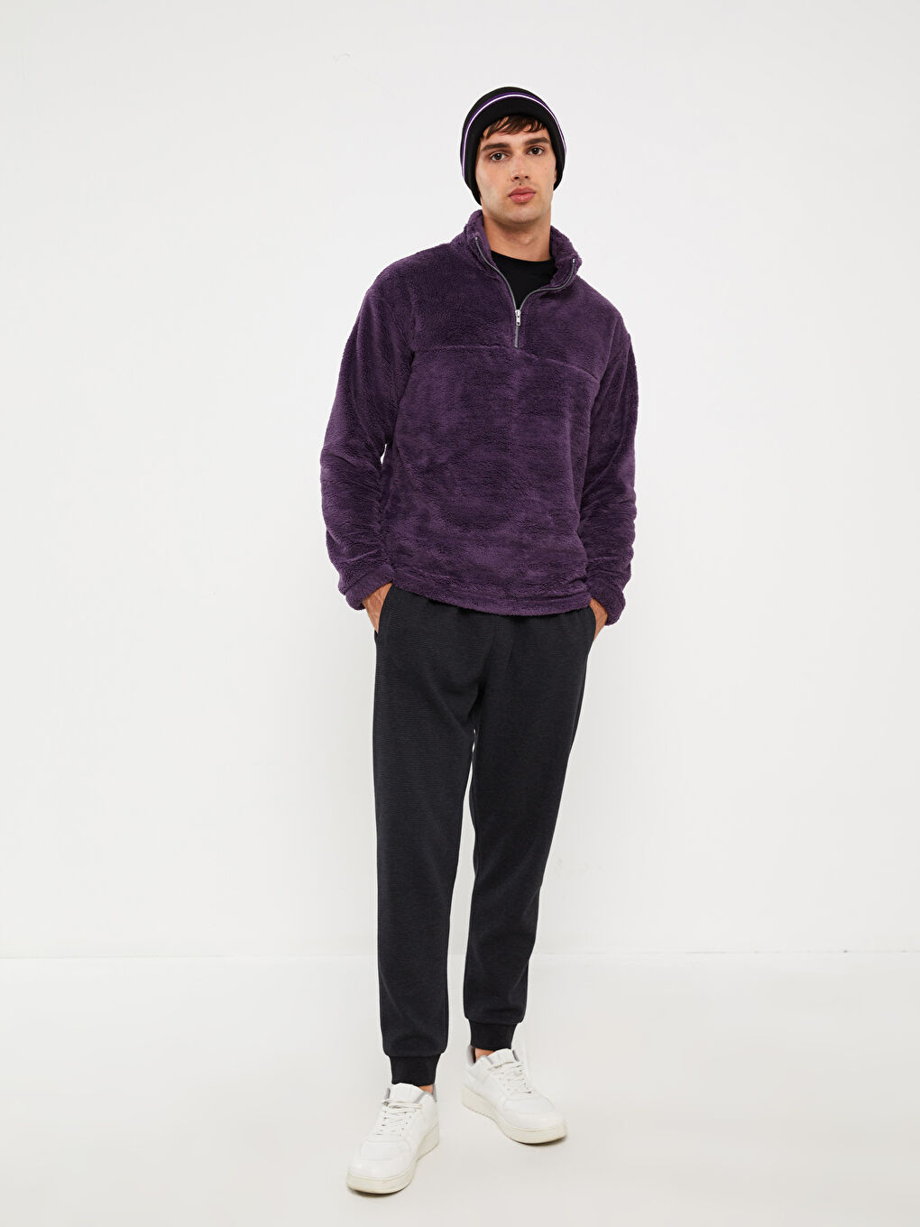 Siyah Çizgili Erkek Triko Bere-1