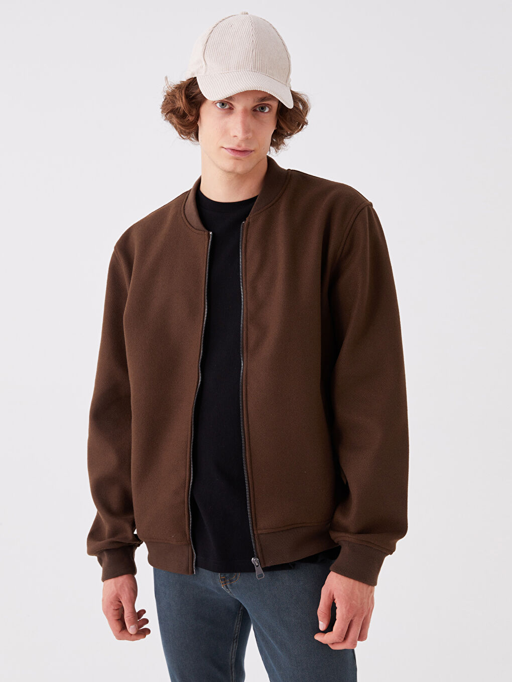 Kahverengi Standart Kalıp Kolej Yaka Erkek Mont