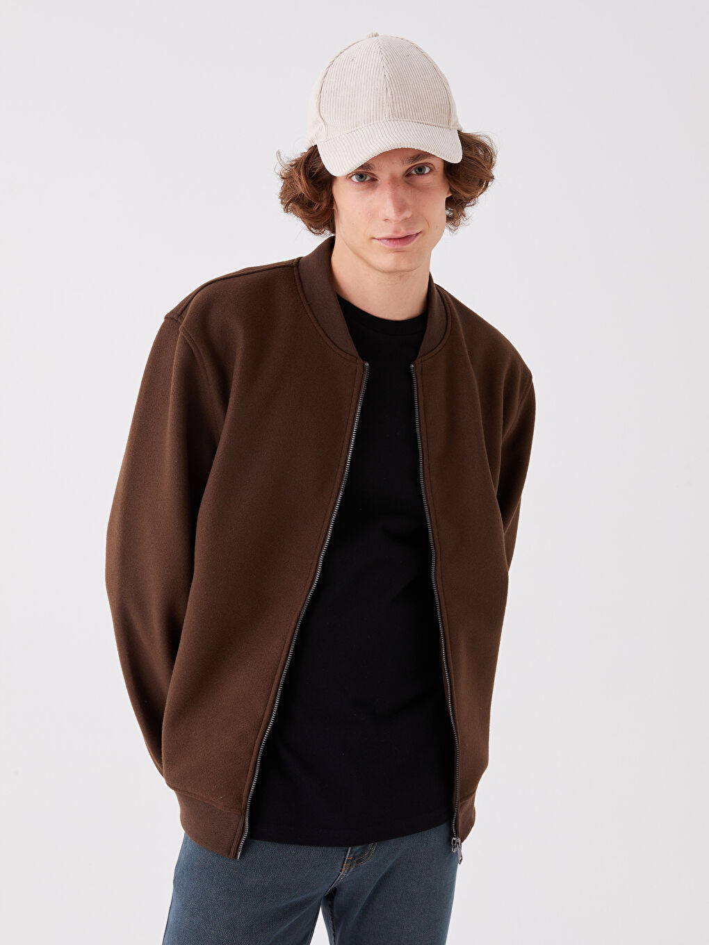 Kahverengi Standart Kalıp Kolej Yaka Erkek Mont-1