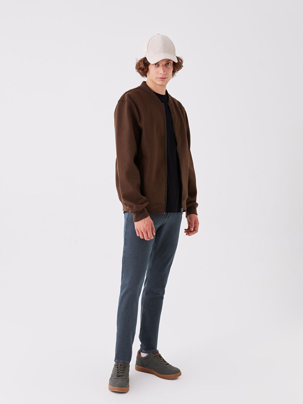 Kahverengi Standart Kalıp Kolej Yaka Erkek Mont-2