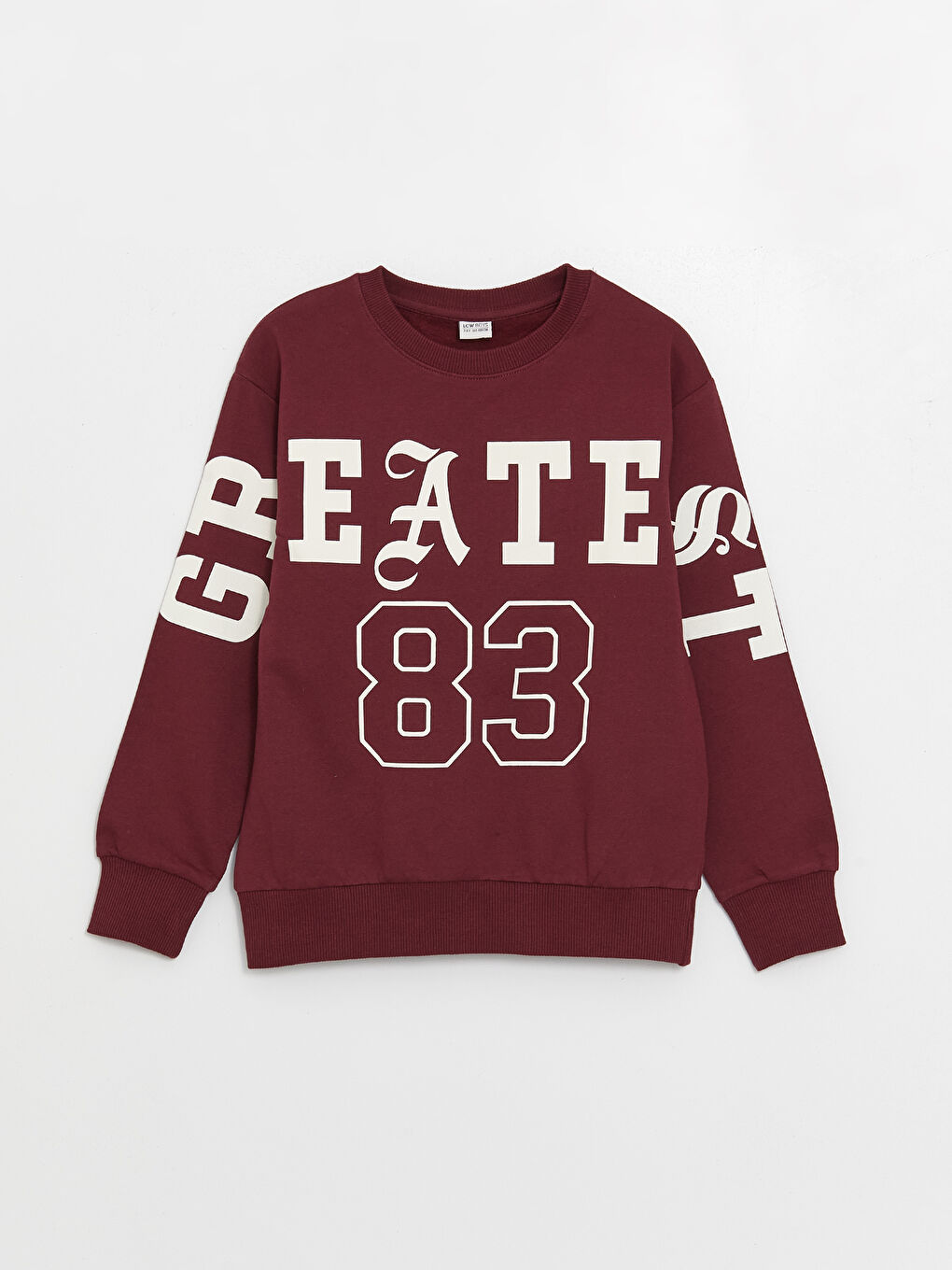 LCW Kids Bordo Rahat Kalıp Bisiklet Yaka Baskılı Erkek Çocuk Sweatshirt