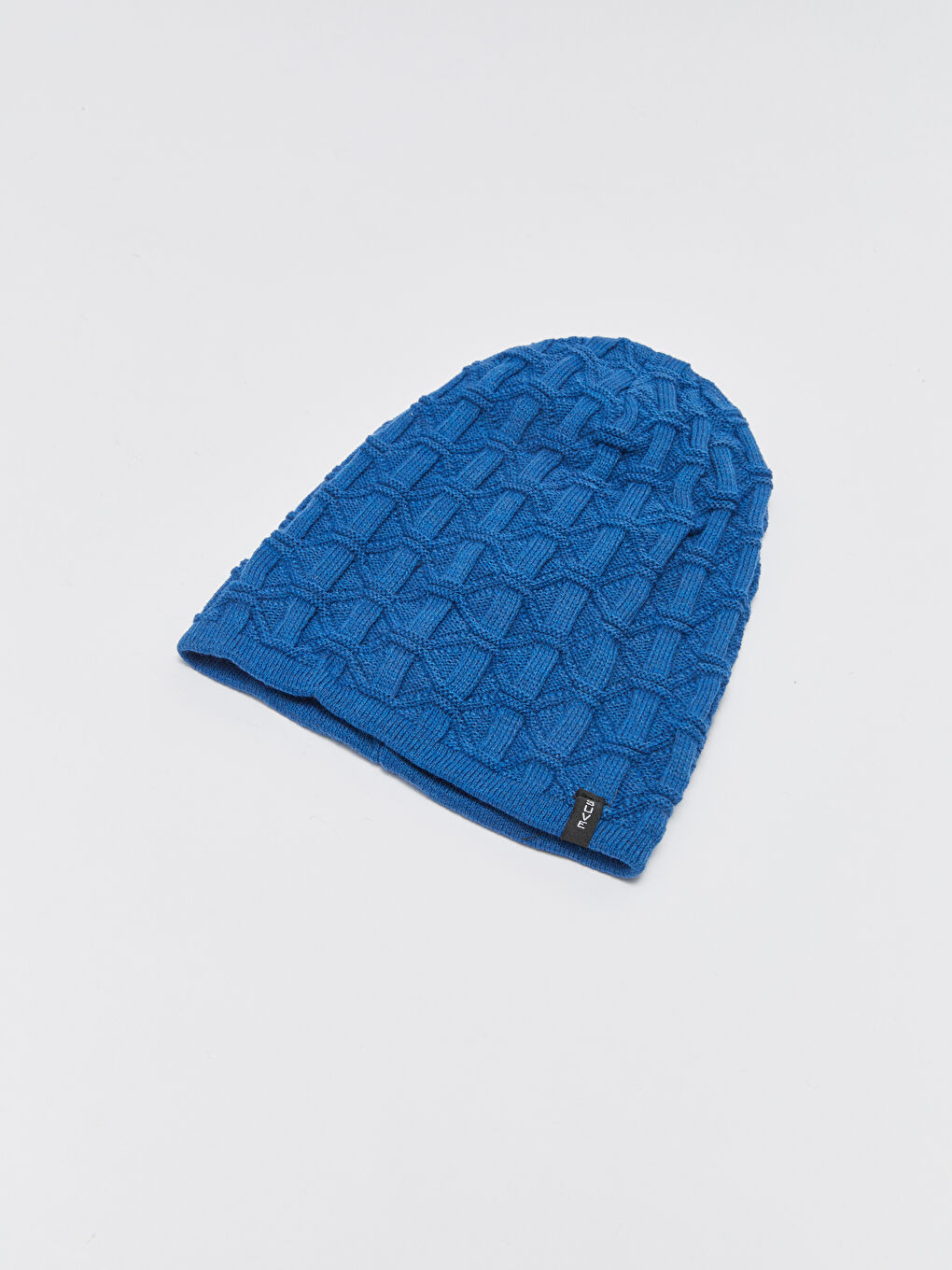 İndigo Kendinden Desenli Erkek Triko Bere-1