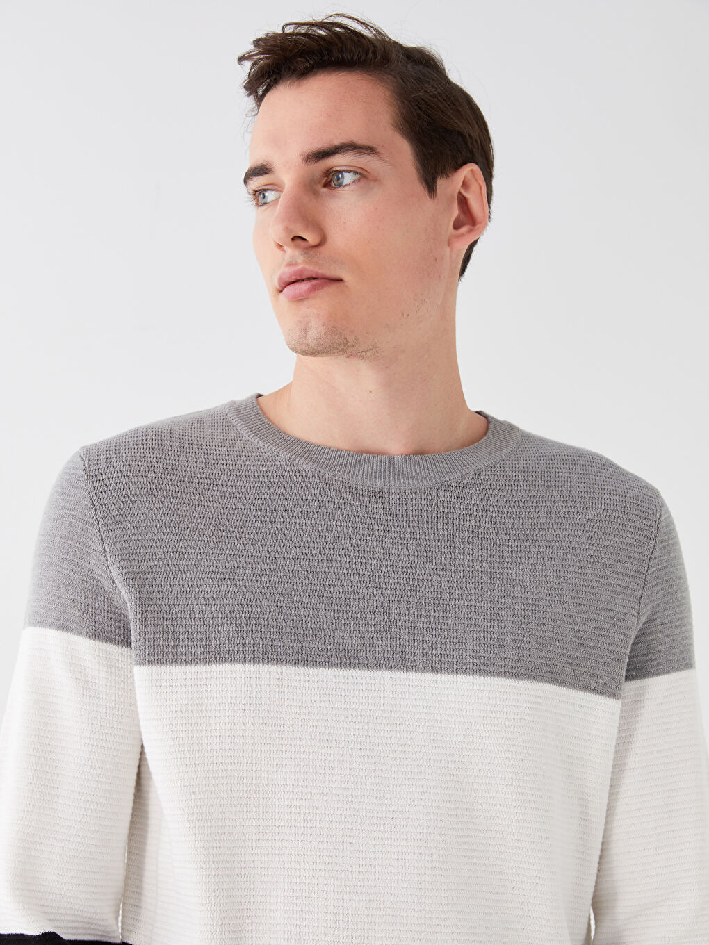 Crew Neck Long Sleeve Color Block Men's Knitwear Sweater-2
