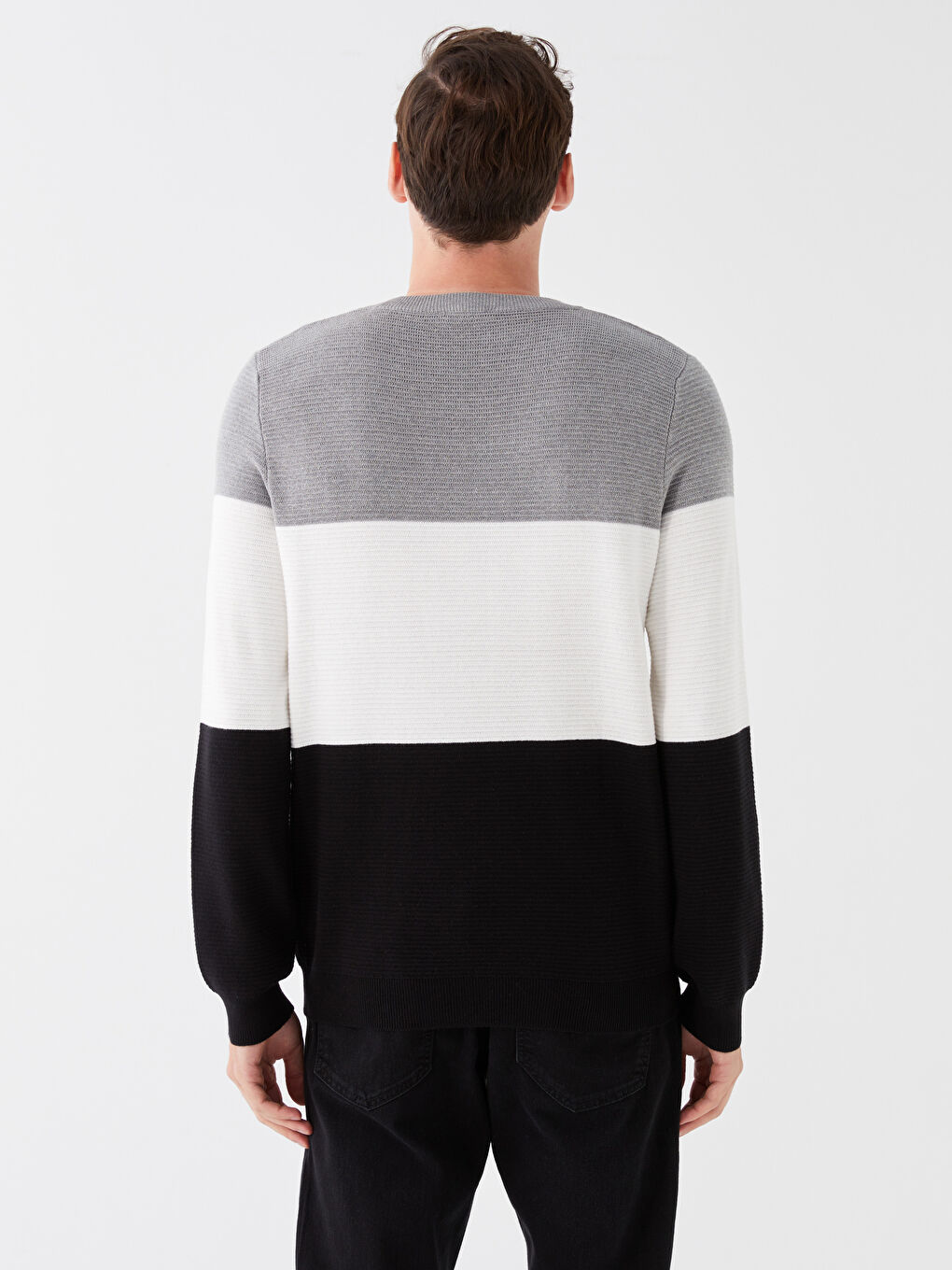 Crew Neck Long Sleeve Color Block Men's Knitwear Sweater-4