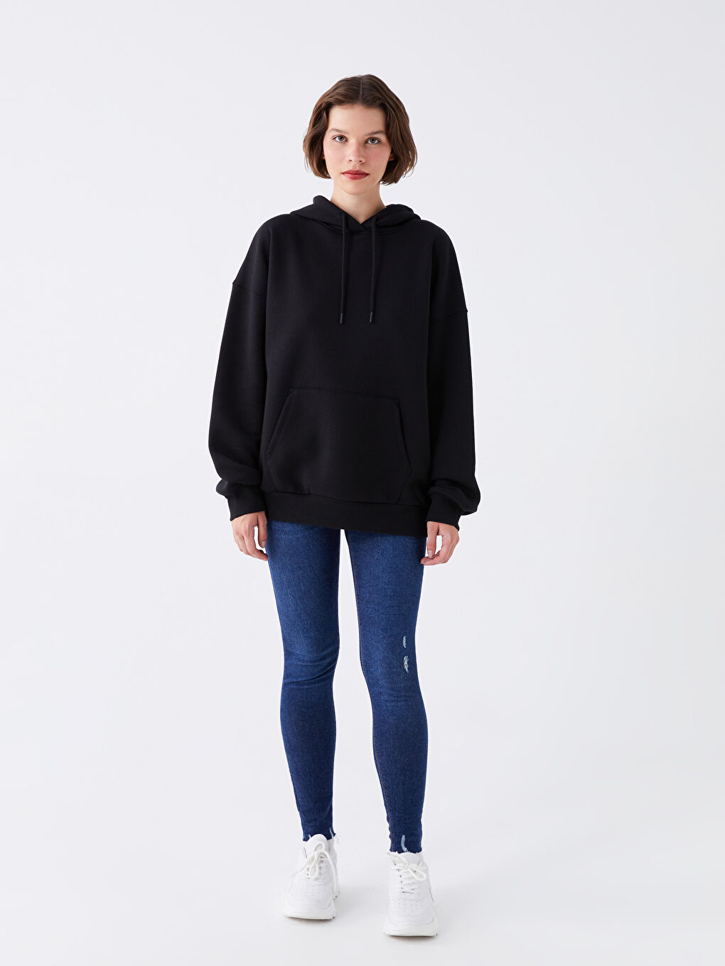 LCW Vision Yeni Siyah Düz Oversize Kadın Hoodie - 2