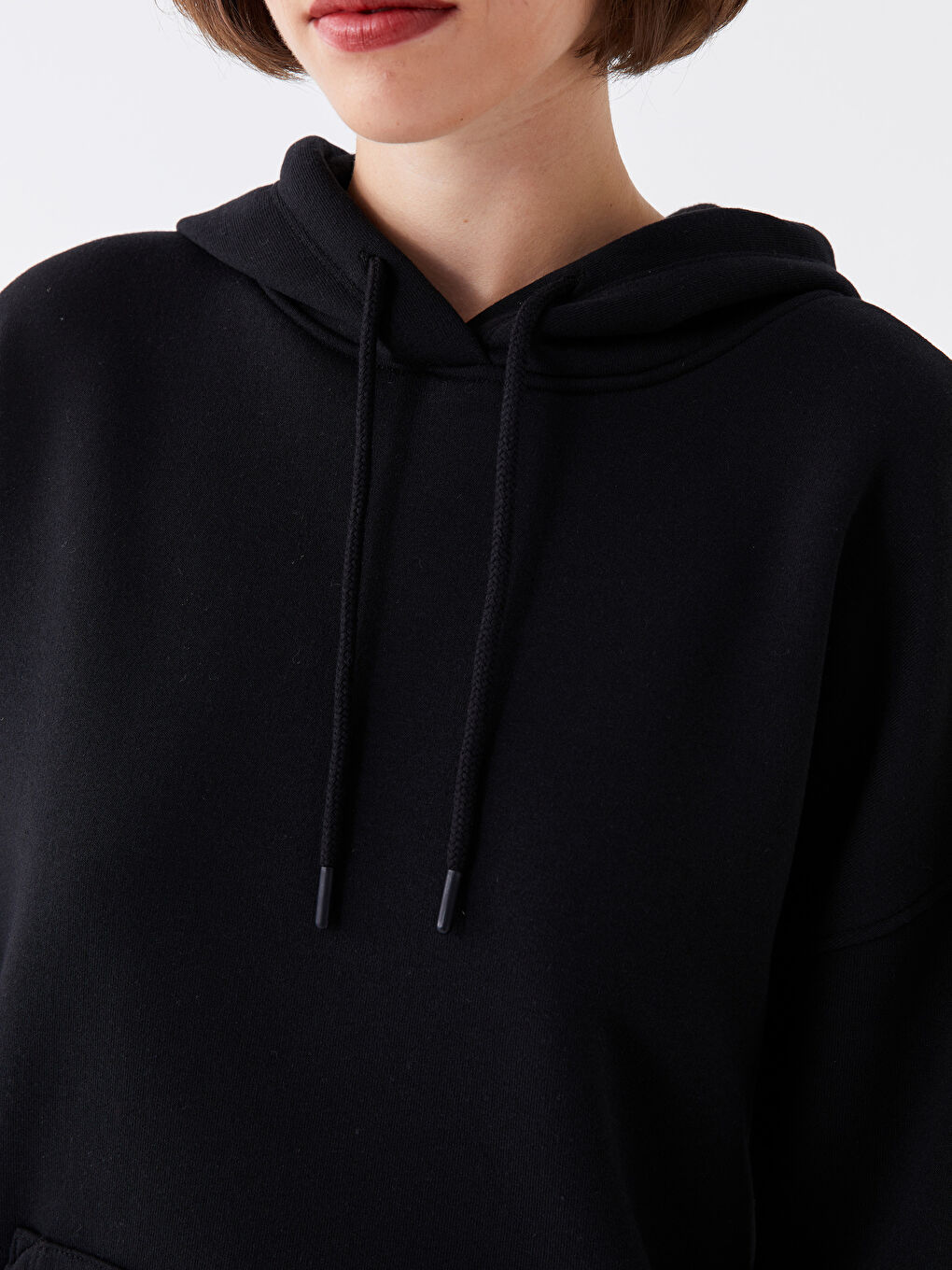 LCW Vision Yeni Siyah Düz Oversize Kadın Hoodie - 3