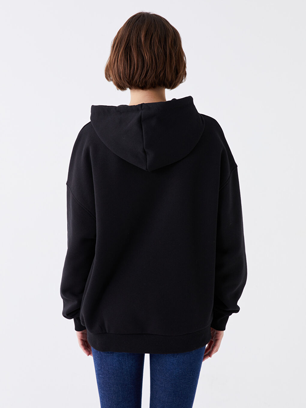 LCW Vision Yeni Siyah Düz Oversize Kadın Hoodie - 4