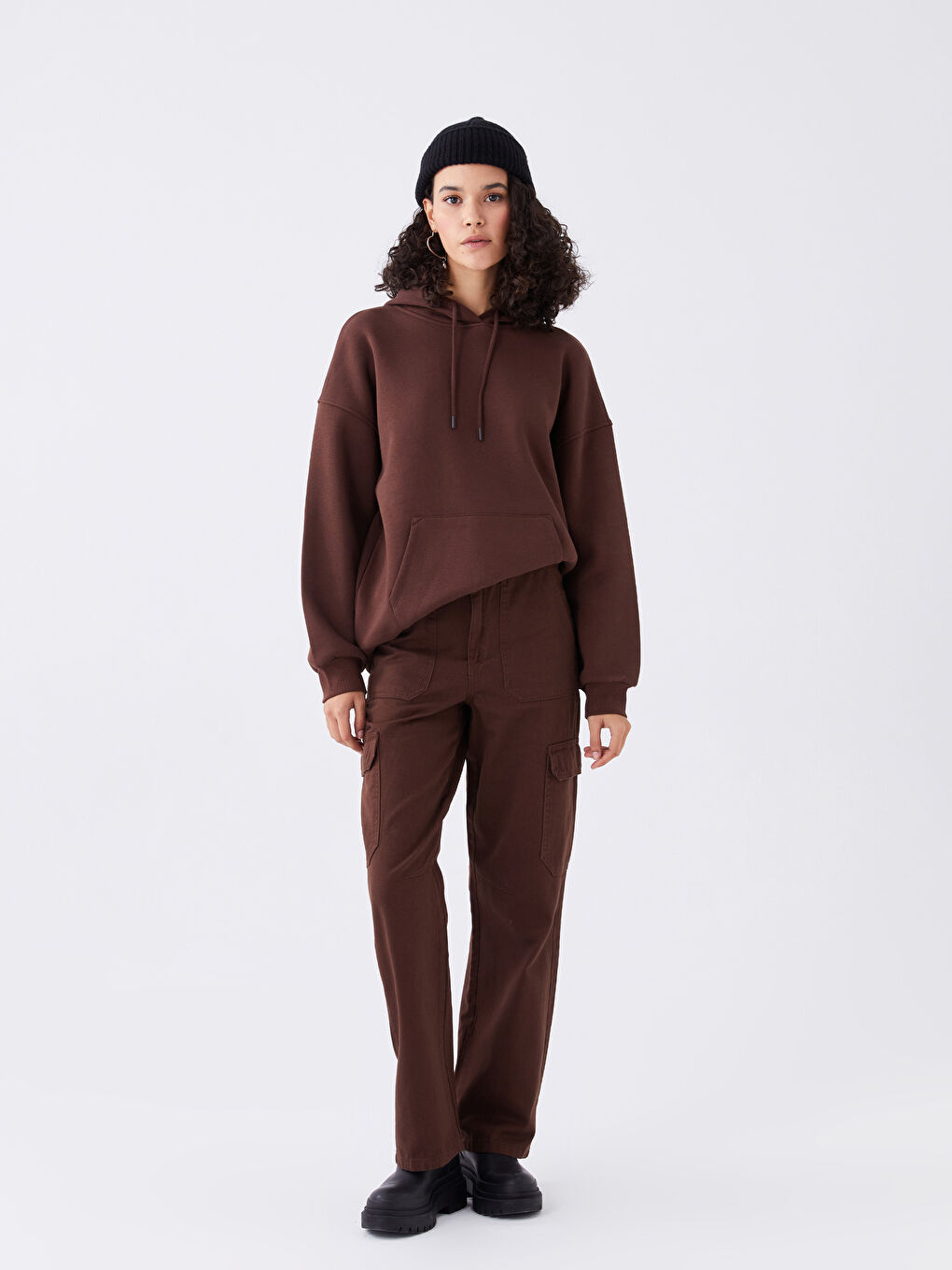 LCW Vision Çikolata Kahve Düz Oversize Kadın Hoodie - 2