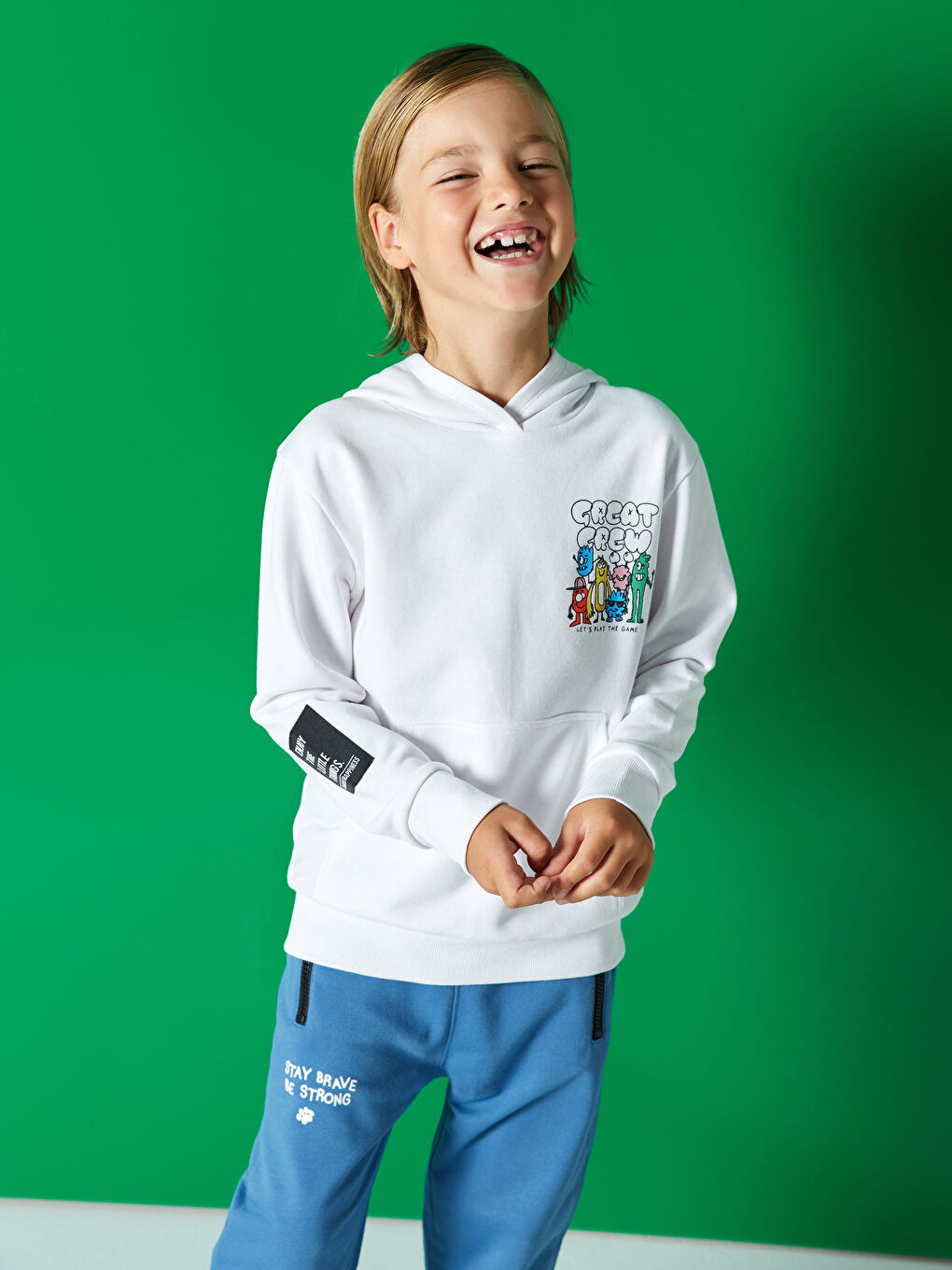 LCW Kids Optik Beyaz Baskılı Uzun Kollu Erkek Çocuk Hoodie