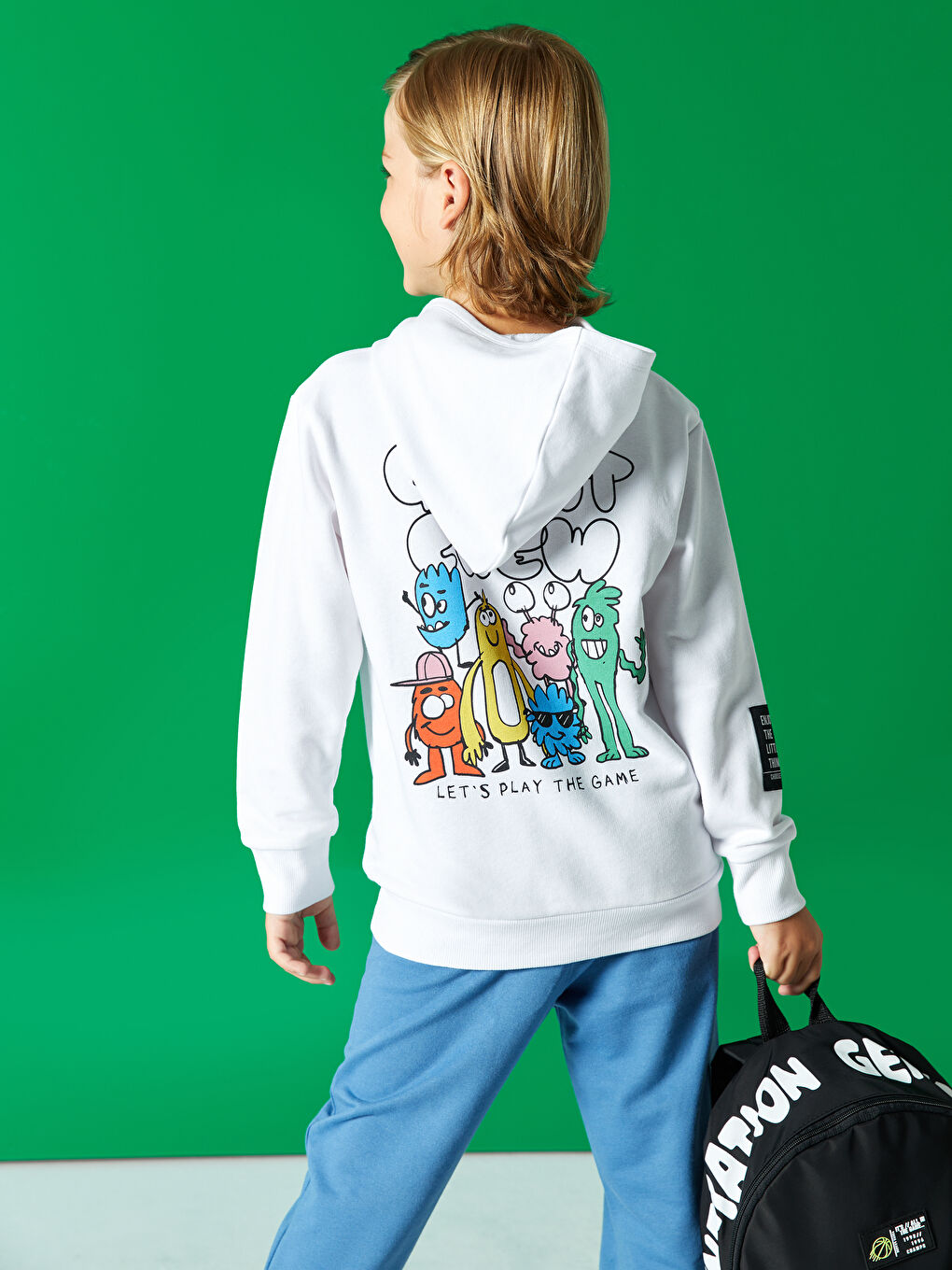 LCW Kids Optik Beyaz Baskılı Uzun Kollu Erkek Çocuk Hoodie - 1