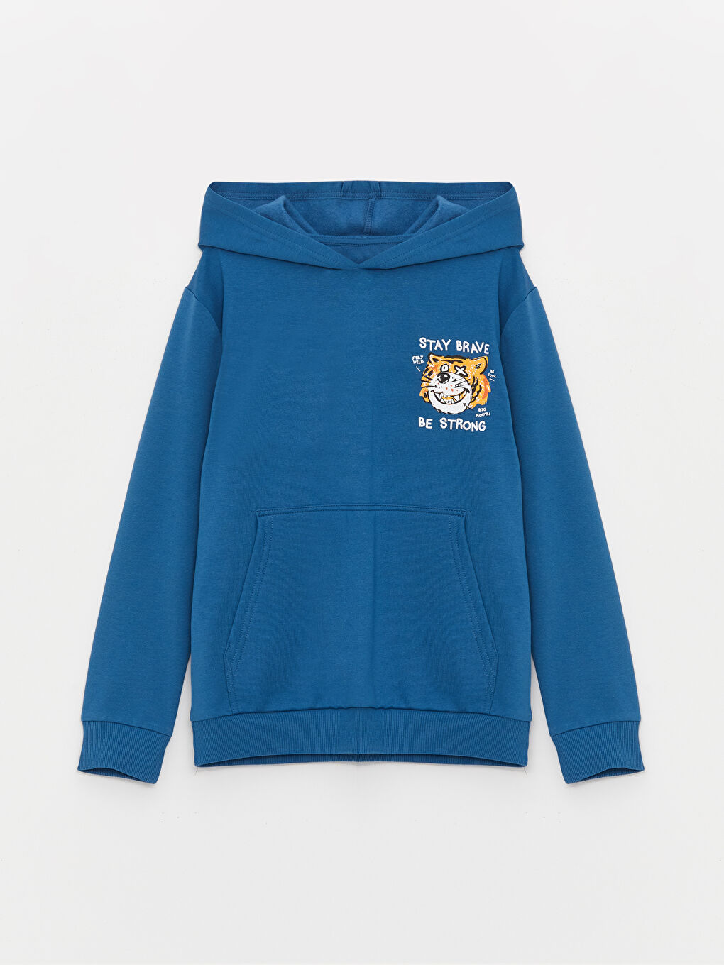 LCW Kids Orta Mavi Baskılı Uzun Kollu Erkek Çocuk Hoodie