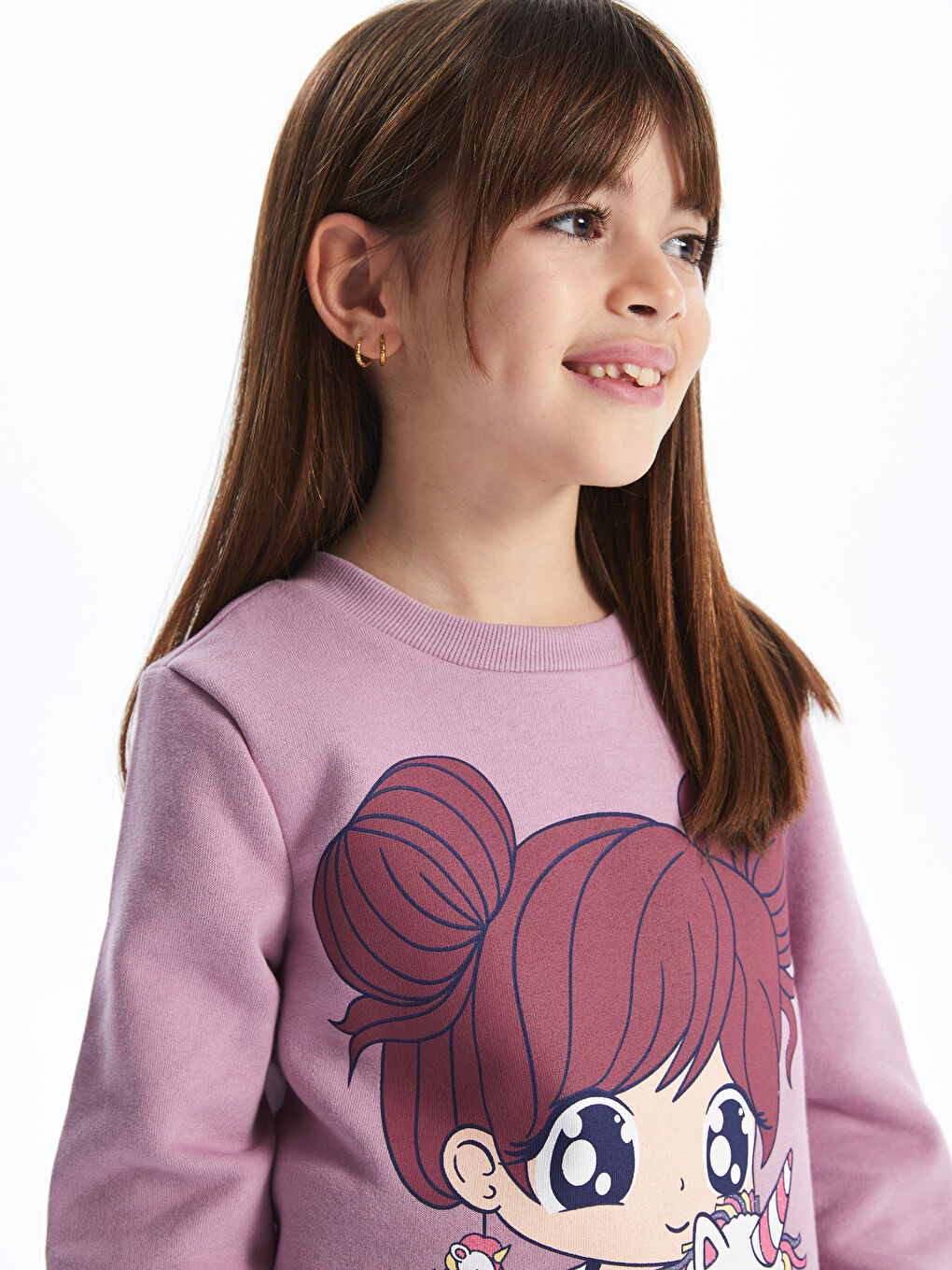 LCW Kids Mat Lila Bisiklet Yaka Baskılı Uzun Kollu Kız Çocuk Sweatshirt - 3