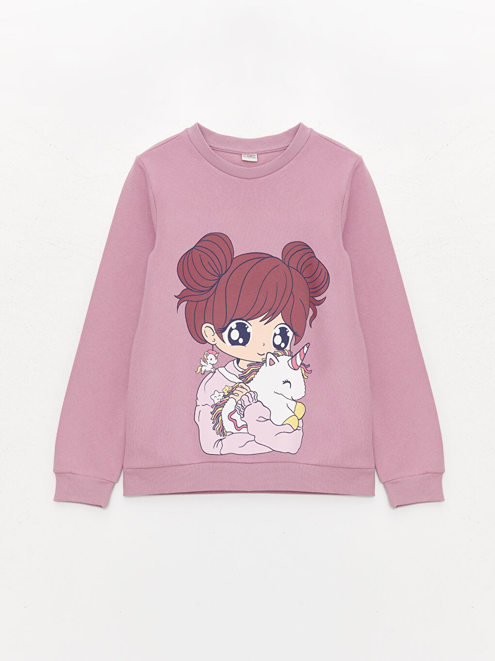 LCW Kids Mat Lila Bisiklet Yaka Baskılı Uzun Kollu Kız Çocuk Sweatshirt - 4