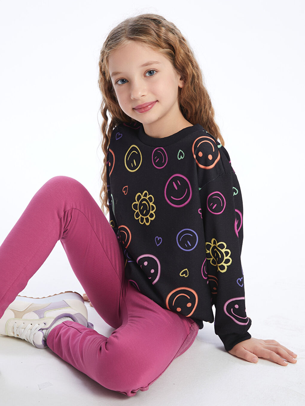 Світшот для дівчаток з круглим вирізом горловини, з принтом, довгий рукав