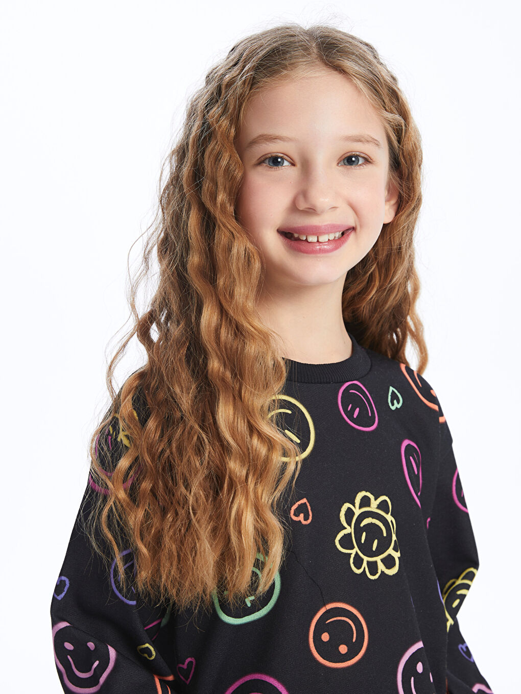 Світшот для дівчаток з круглим вирізом горловини, з принтом, довгий рукав-1