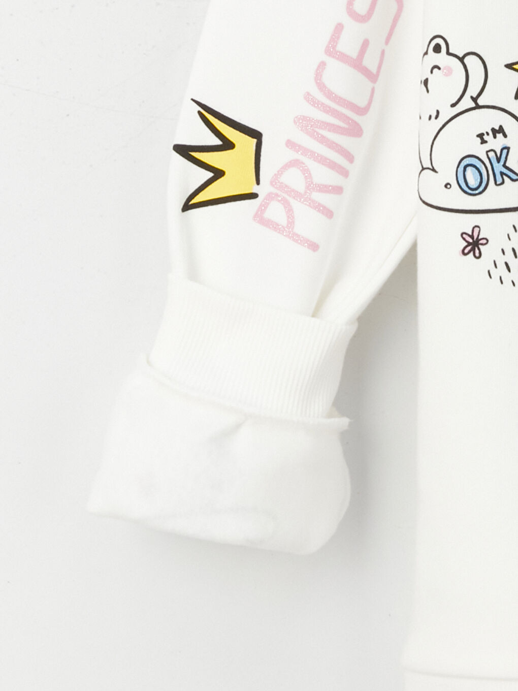 Ekru Bisiklet Yaka Baskılı Uzun Kollu Kız Çocuk Sweatshirt-4