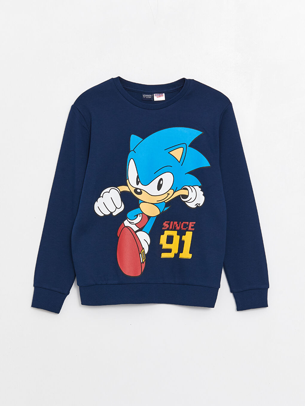 LCW Kids Lacivert Bisiklet Yaka Sonic Baskılı Uzun Kollu Erkek Çocuk Sweatshirt