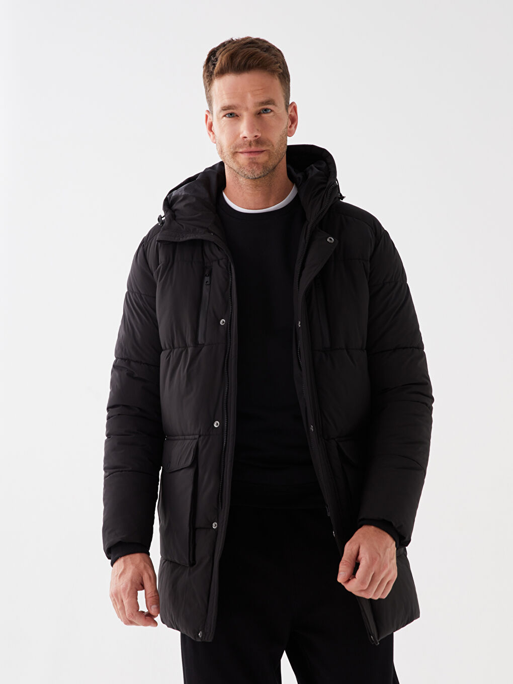 Ерлерге арналған стандартты пішім капюшонды пуховик пальто-1