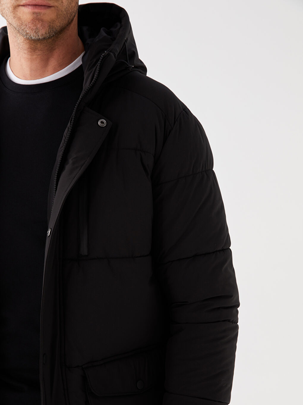 Ерлерге арналған стандартты пішім капюшонды пуховик пальто-3