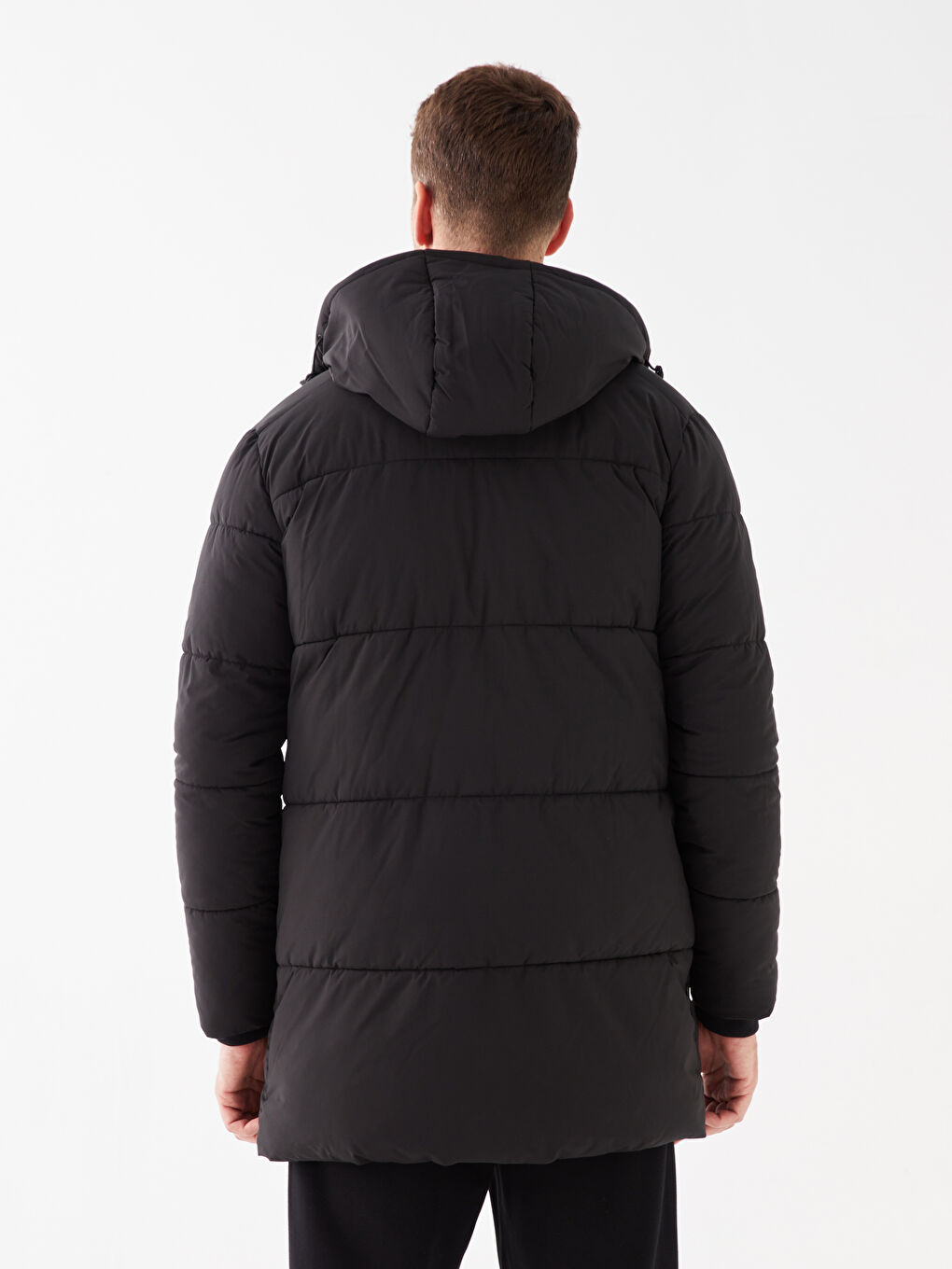 Ерлерге арналған стандартты пішім капюшонды пуховик пальто-5