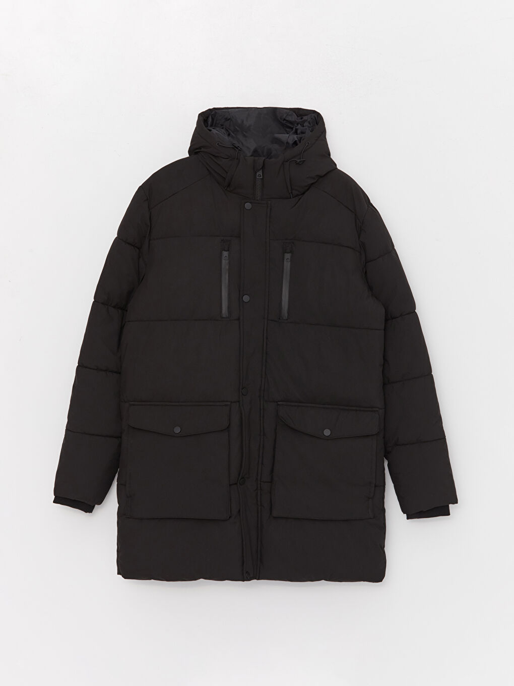 Ерлерге арналған стандартты пішім капюшонды пуховик пальто-6