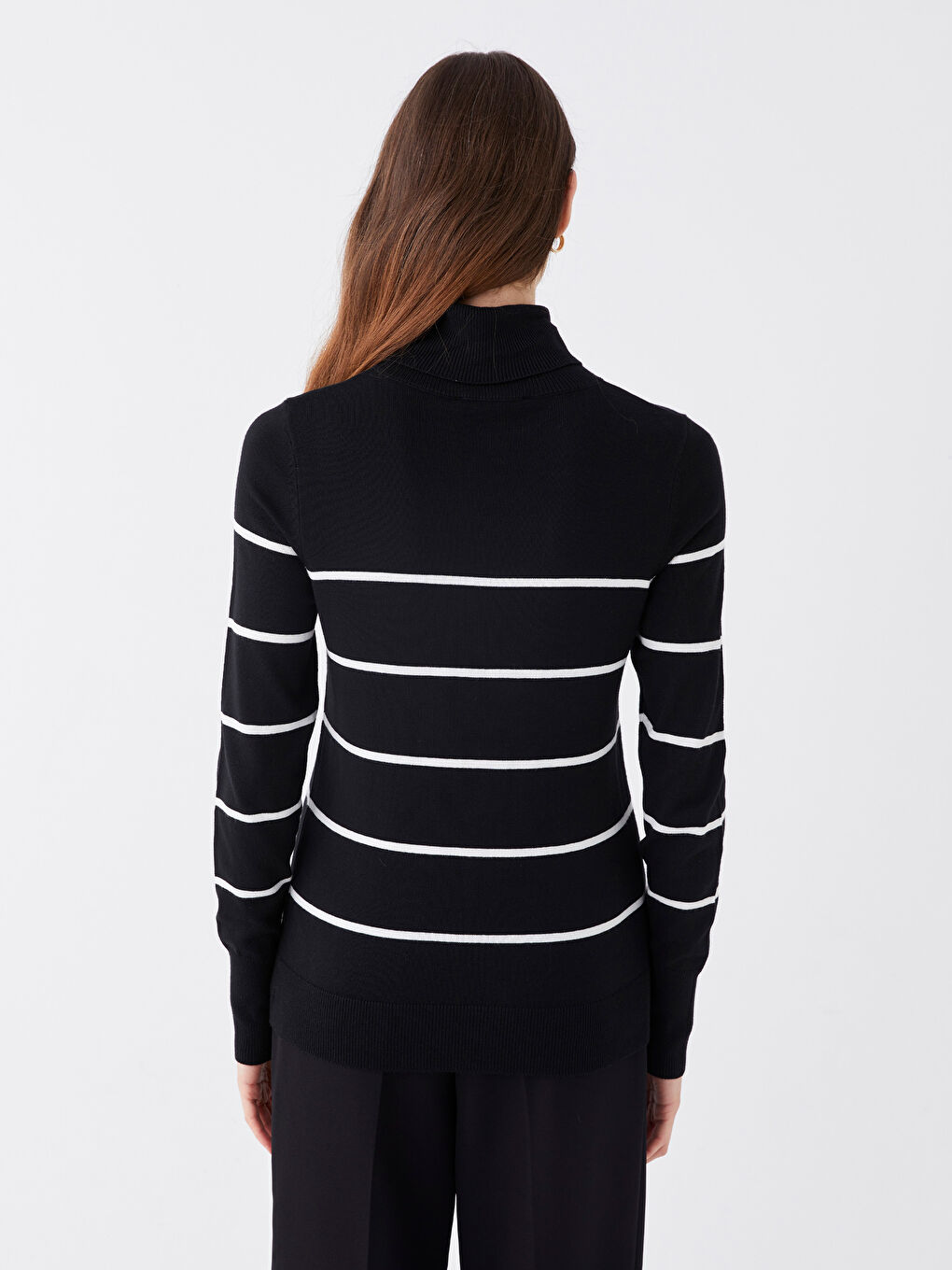 Turtleneck Striped Long Sleeve Women's Tricot Sweater-4