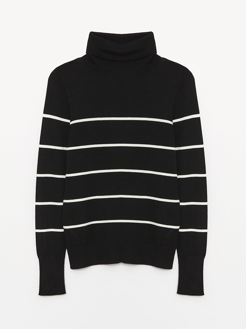 Turtleneck Striped Long Sleeve Women's Tricot Sweater-5