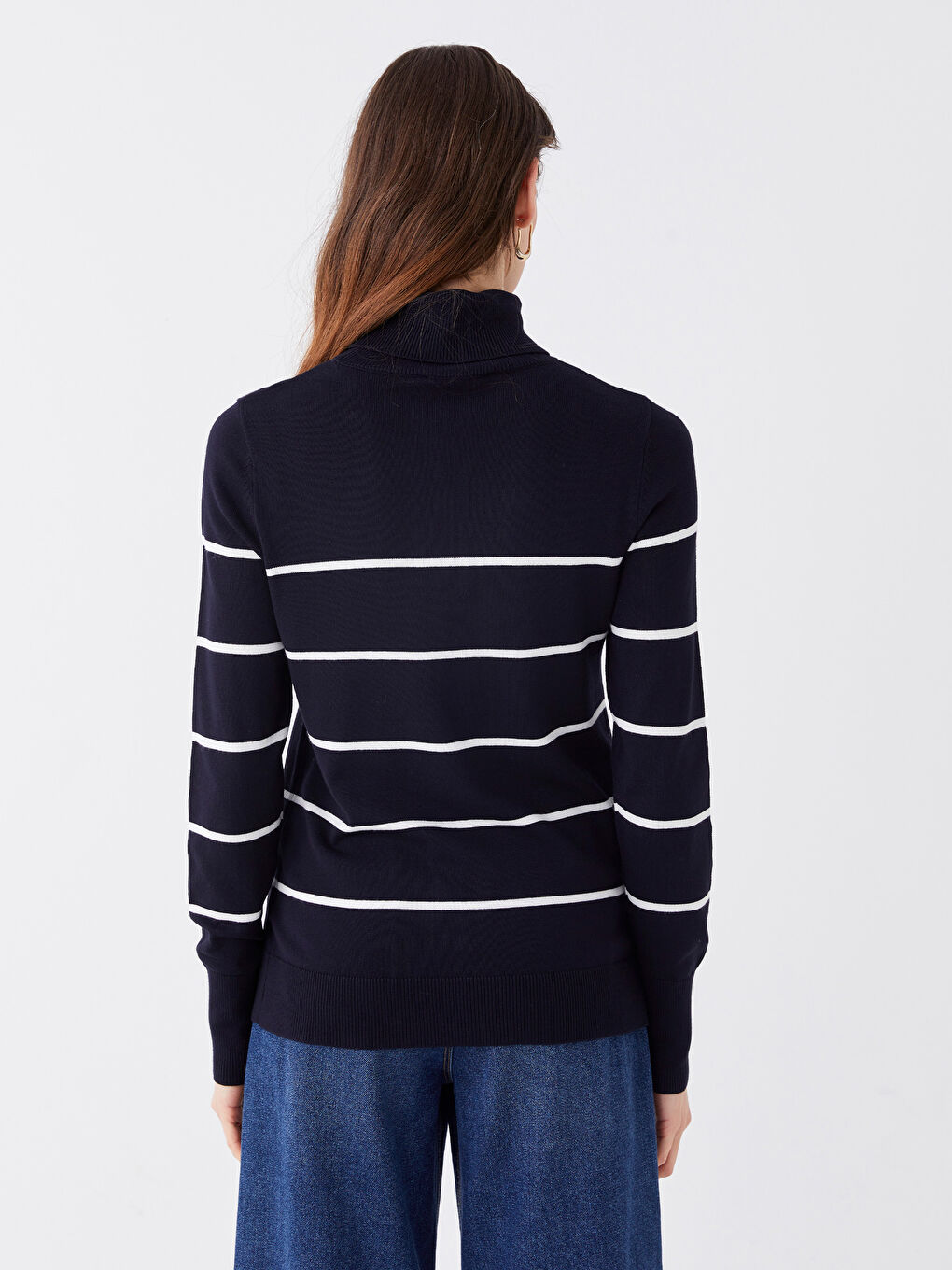 Pull-over en Tricot à Rayures à Manches Longues pour Femmes avec Col roulé-4