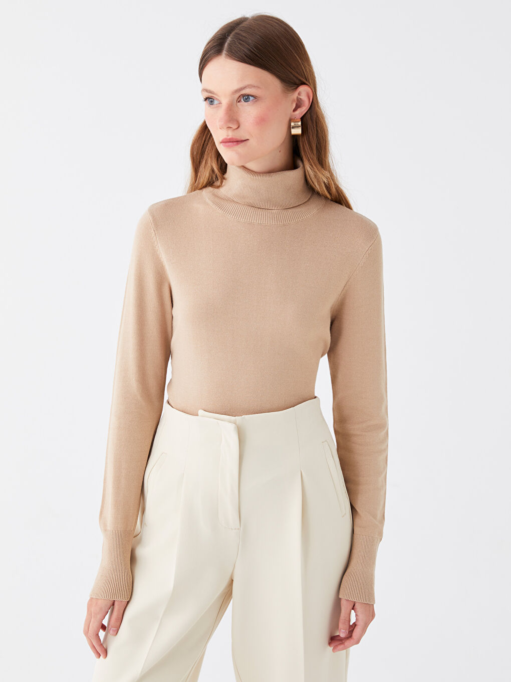 LCWAIKIKI Basic Pull-over Uni à Manches Longues pour Femmes en Tricot avec Col roulé -W37482Z8-GGL